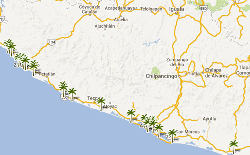 Mapa de playas en  Guerrero