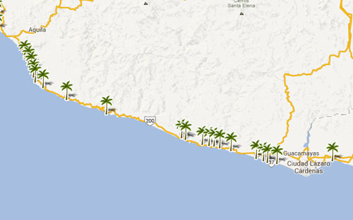 Mapa de playas en  Michoacan